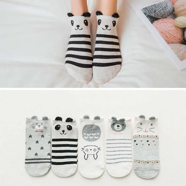 5Pairs/Lot Summer Cartoon Cat Fox rabbit Socks Cute Animal Women Socks Funny Ankle Socks Ladies Cotton invisible socks Dropship warm socks for women