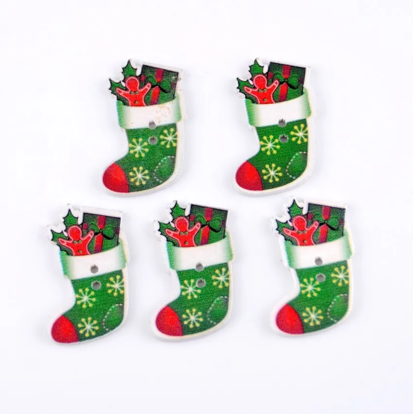 Розничная для Diy 10 шт случайных различных цветов рождественские носки 2 отверстия деревянная Живопись Швейные Кнопки для скрапбукинга 23x35 мм F0191