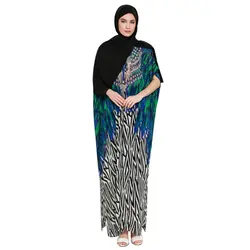Фолк-Пользовательские печать красный/зеленый цвет шифон Арабский платье 2018 на шнуровке Рубашка с короткими рукавами Musilim длинное платье