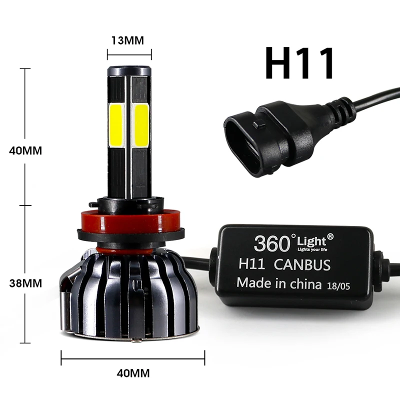 Hlxg 2 шт. 6000 К 12000 мл 4 боковые светодиодные фары H11 90 Вт Автомобильные H9 H8