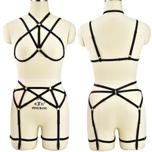 Для женщин сексуальное тело жгут Готический черные свадебные подвязки ноги чулки подтяжки подвязки бедра высокая талия Рабство Женское Белье