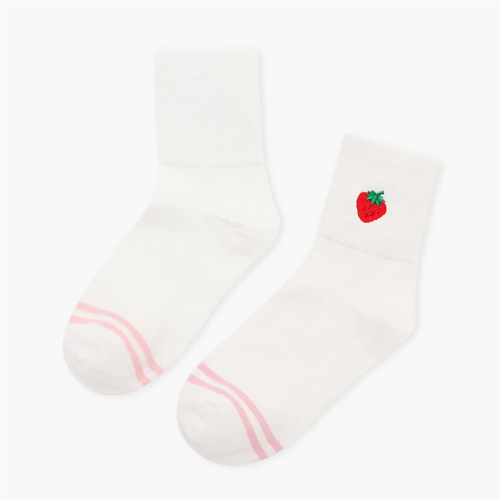 Новые женские мягкие хлопковые носки без пятки, милые носки с принтом клубники Cherry и рисунками фруктов, забавные носки для девочек