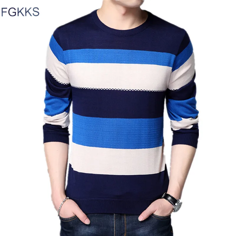 FGKKS новые модные мужские свитера 2018 осень зима с круглым вырезом в полоску Slim Fit вязание мужские свитера пуловеры мужские Топ