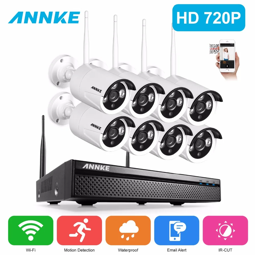 

ANNKE Wireless Security Camera System 8CH 960P NVR 8PCS 1MP 720P IP HD P2P Camera Waterproof Wifi Surveillance CCTV System