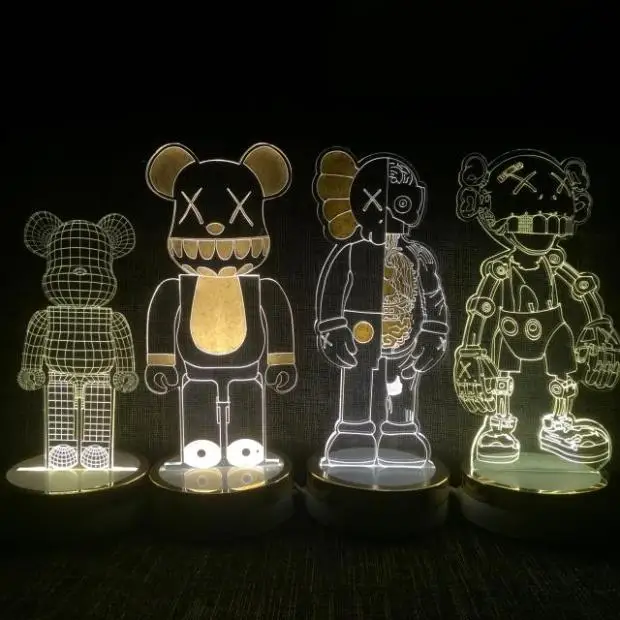 10inch 12inch Bearbrick Be@rbrick Originalfake Kaws Figure Led Light 3d  Fashion Style - Luminous Toys - AliExpress