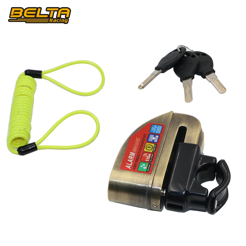 

New Adjustable Waterproof Bronze Motorcycle Bicycle Waterproof Disc Alarm Lock With Bracket And Reminder Cable