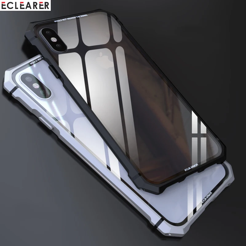 

For iPhone X Case Premium Diamond Shape Aluminum Metal Case For iPhone X 9H Hardness Transparent Tempered Glass Case Accessories