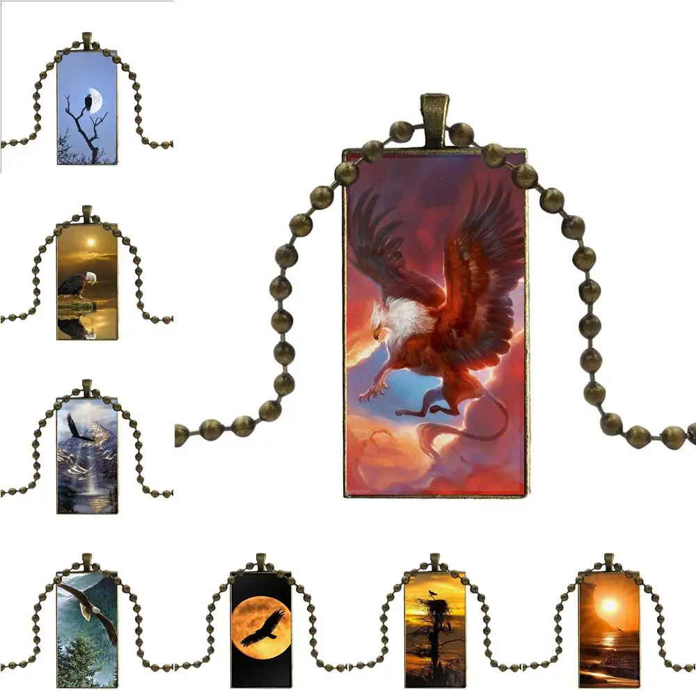 

Supernatural Eagle Wings And Pentagram Sunshine For Men Women Gift Necklace Fashion Long Chain With Rectangle Necklace Jewelry
