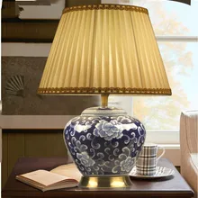 Синий белый Винтаж китайский фарфор керамический светильник Настольный спальня гостиная Свадебные настольная лампа Цзиндэчжэнь керамические прикроватная лампы