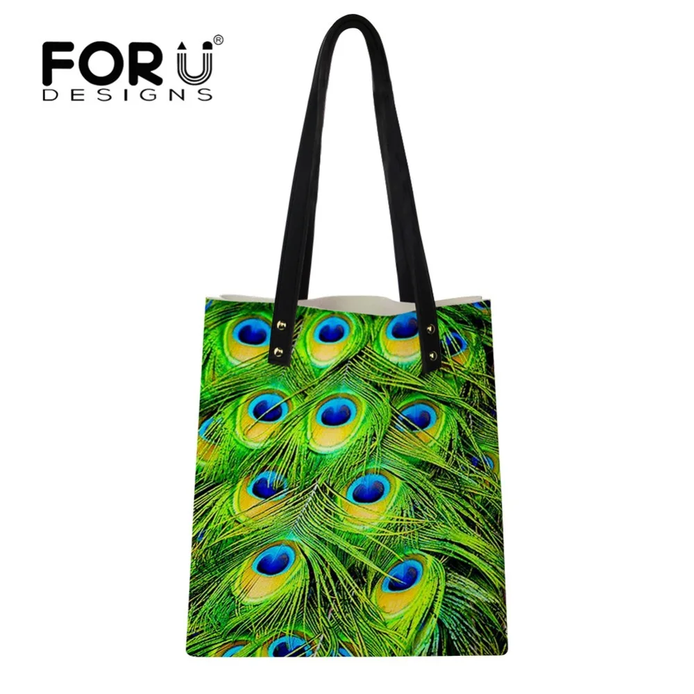 

FORUDESIGNS Women Leather Handbags Casual Peacock Feather Pattern TOP-handle Bag Ladies Hasp Girls Shoulder Bags Clutch Tote