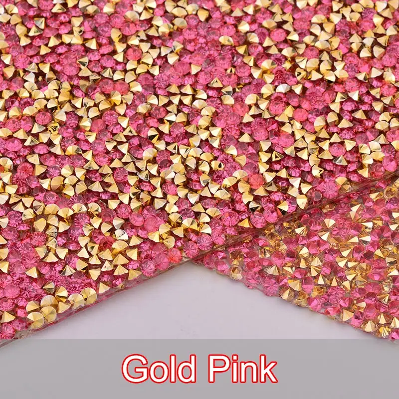 JUNAO 24x40 см черный самоклеющийся смолы Стразы на сетчатой основе ткань кристалл аппликация из страз обвязка Алмазный лист ремесла - Цвет: Gold Pink