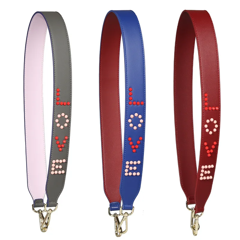 

Bag Strap Letter Rivet Wide Shoulder Strap Belt For Bag Pu Leather Shoulder Straps Replacement Hit Color Women Bag Accessories