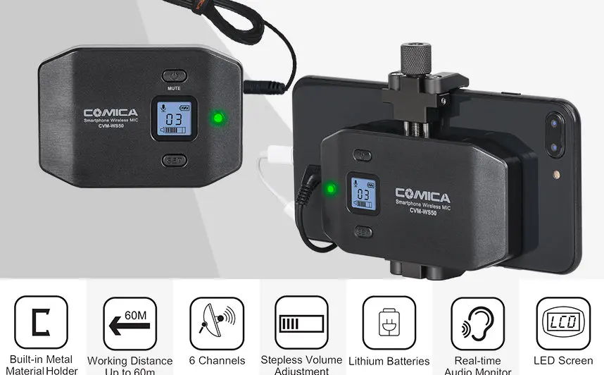 CoMica CVM-WS50A Pro Микрофон для смартфона с отворотом беспроводной микрофон w Bluetooth RC ручка интеллектуальное видео для прямой трансляции Youtube