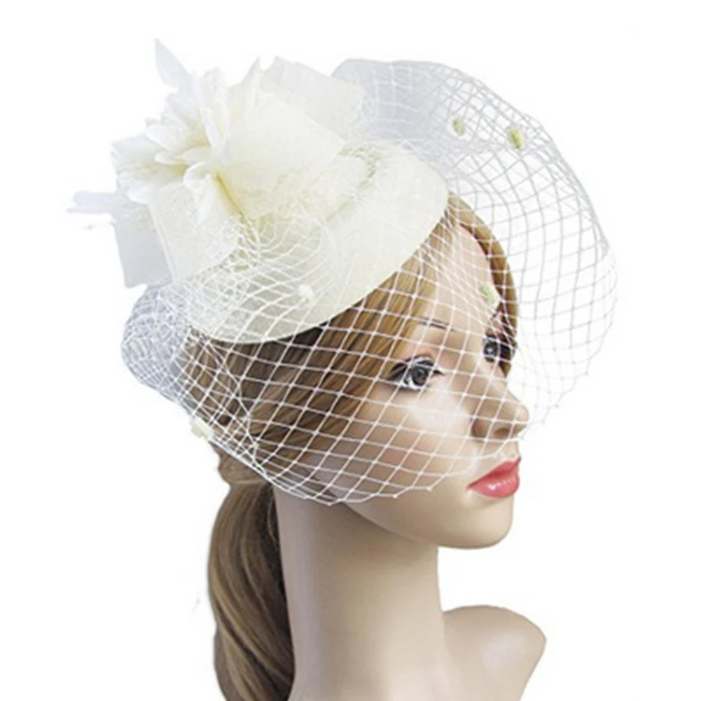 

Feather Net Hat Hair Clip Winter Embroidered Veil Women Cocktail Wedding Party Bridal Hat Fascinator Ladies Dress Hair Headwear