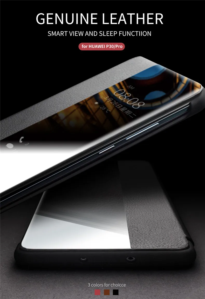 QIALINO, Роскошный чехол для телефона из натуральной кожи, для huawei P30 Pro, 6,47 дюймов, с умным обзором, флип, ультра тонкий чехол для huawei P30