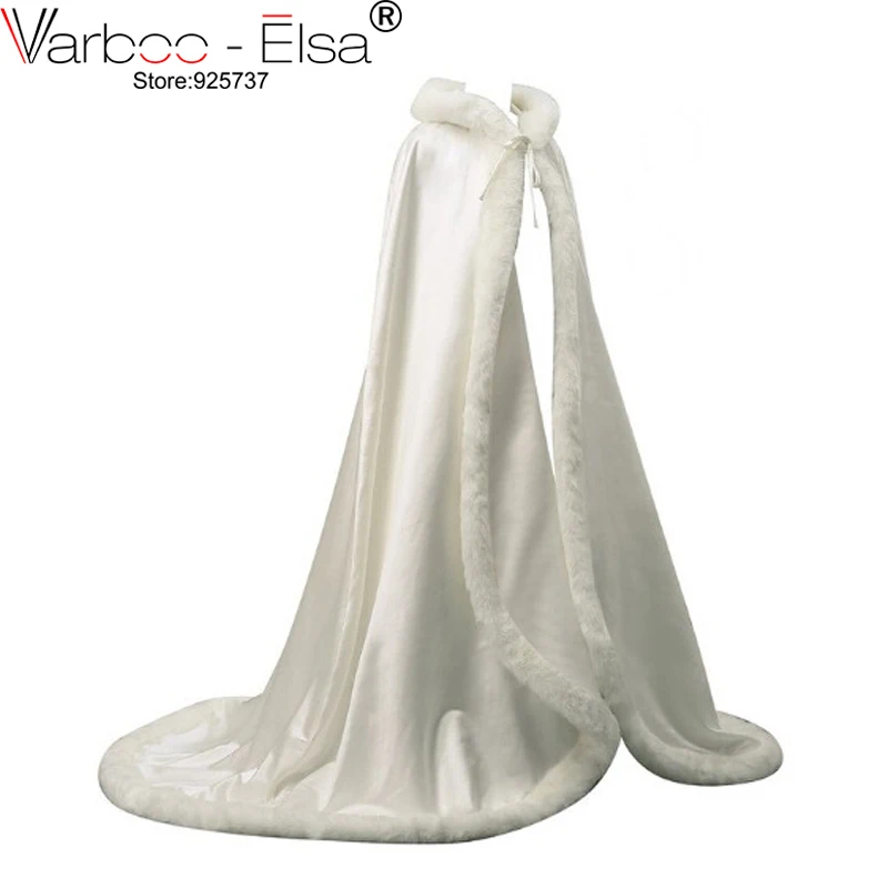 13 Colors Long Lady White Ivory Wedding Cloaks Faux Fur Trim Winter Bridal Cape Stunning Wedding Cape Hooded Party Wraps Jacket
