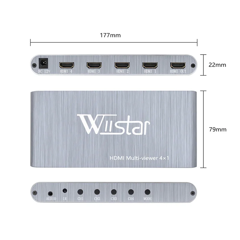 Wiistar HDMI 4x1 Quad multi-просмотра с бесшовным переключателем HDMI 4 в 1 выход и поддержка HDMI 1,3 HDCP 1,2 HDMI 4X1