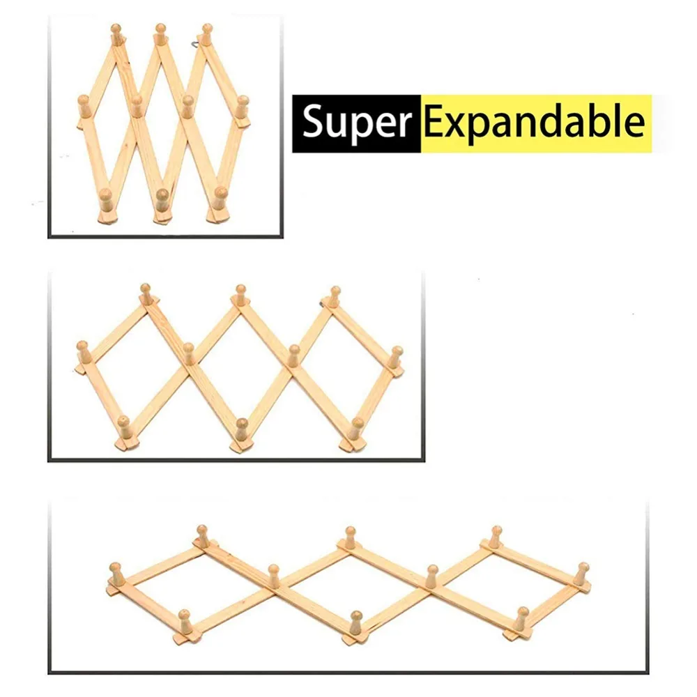 Настенная вешалка для шляп из натурального дерева с возможностью расширения, вешалка для шляп, шкафа, крючка для двери, деревянная вешалка, 10 крючков