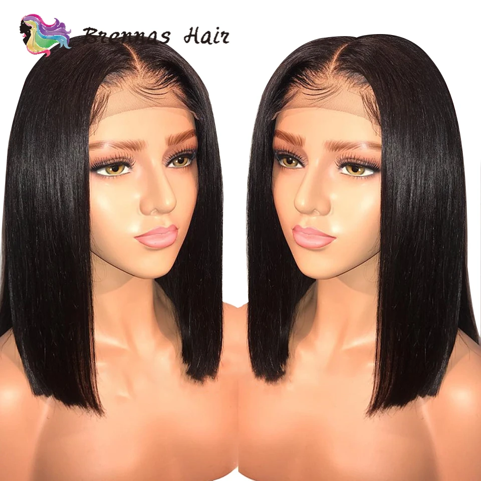 

Brazilian straight short bob wig lace front human hair wig bleached knots pre plucked with baby hair 8-16inch for women