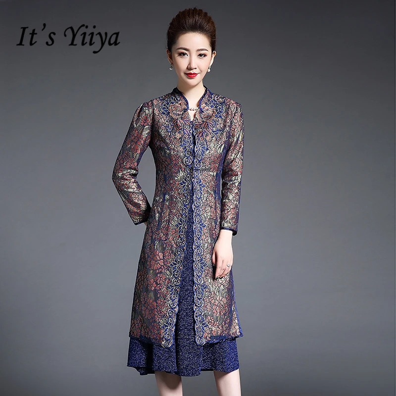 

It's Yiiya Mother of the Bride Dresses Full Sleeve Plus Size 2 Piece Set Embroidery Fashion Designer Vintage Mother Dress M064