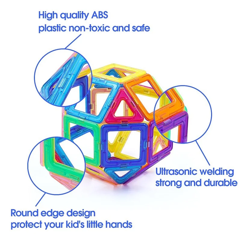 65 шт. большой размер магнитные блоки дизайнерские DIY Строительные и строительные игрушки Магнитные плитки квадратный треугольник Развивающие игрушки для детей