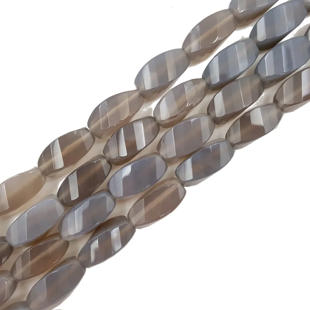 

Lii Ji Natural Stone Grey Agate Oval Shape Faceted Beads Approx 10x20mm Loose Beads for DIY Jewelry 38cm