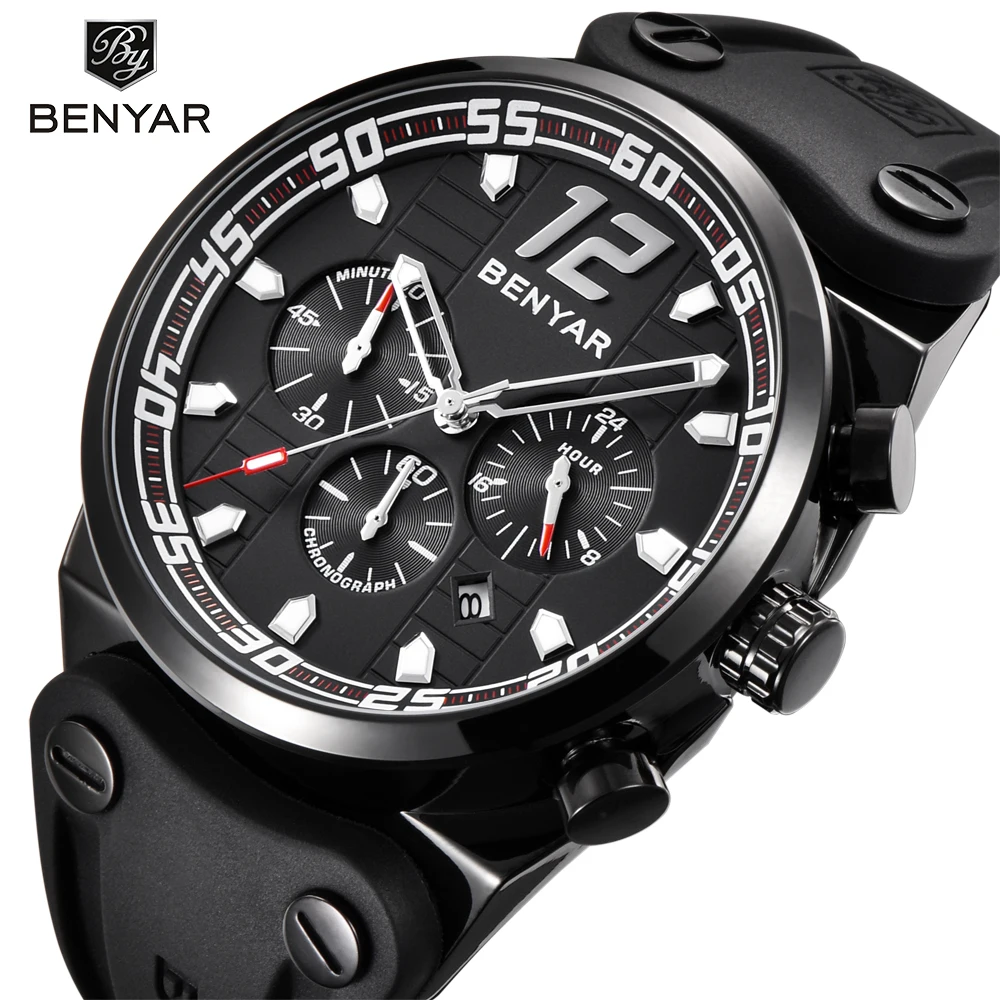 

BENYAR Chronograph Sports Mens Watches Support Dropshipping waterproof 30M Silicone Quartz Military Watch Men Relogio Masculino