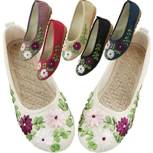 Beautiful 16 women’s summer shoes cotton-made beijing shoes linen maternity black cow muscle flat embroidered single shoes