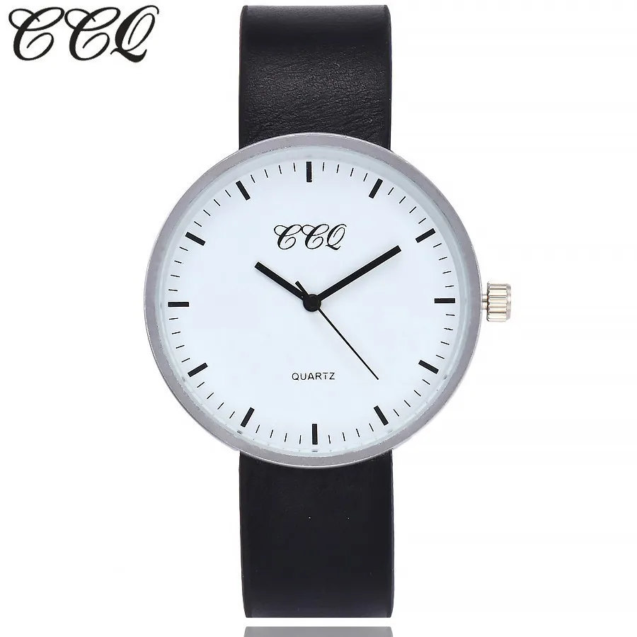 

CCQ Women Men Watch Top Brand Luxury Leather Silver Case Simple Watches Clock Female Sport Clock Business Watches Hot Selling
