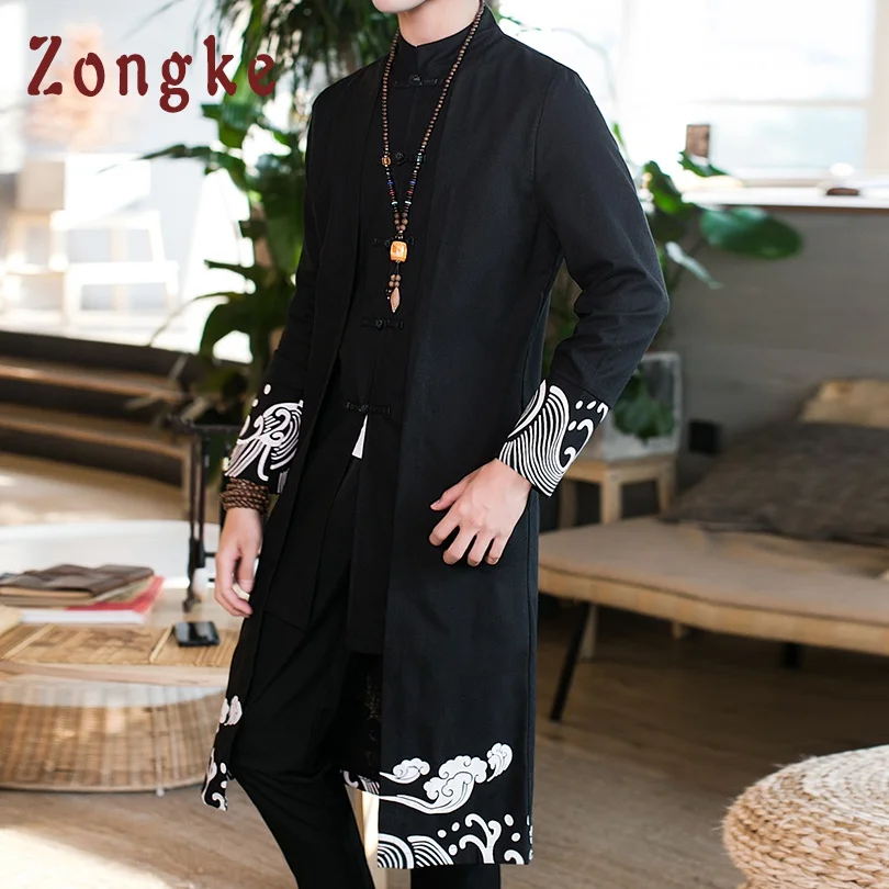 

Zongke Chinese Style Long Windbreaker Jacket Men Streetwear Clothes Long Jacket Men Hip Hop Windbreaker Men Jacket Coat 2019 New