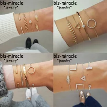 Bls-miracle 4 Pcs/Set Bohemian Leaves Beads Charm Bracelets Set For Women Girls Fashion Crystal Heart Geometric Bracelet Jewelry chic heart geometric bracelet for women