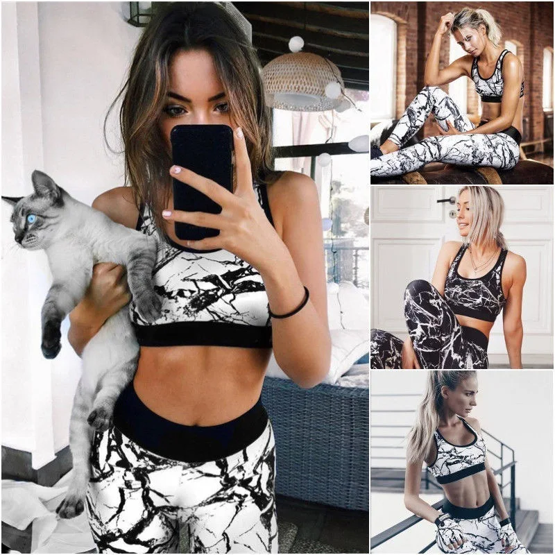 

Sexy Printed Breathable Yoga Sets Plus Size Workout Clothes For Women Seamless Breathable Compressed Active Wear Tracksuit T12