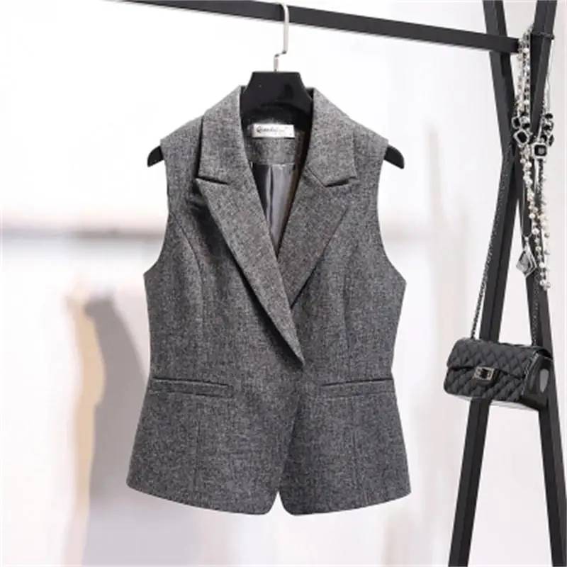Women Vest New Gray vest professional OL suit short vest female spring