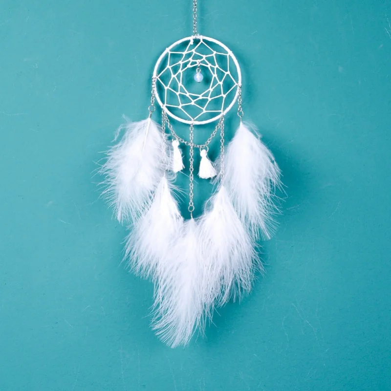 

Indian Style Handmade Lace Dream Catcher Windchimes White Feather Car Wall Hanging Dreamcatcher Home Decoration Ornament Z