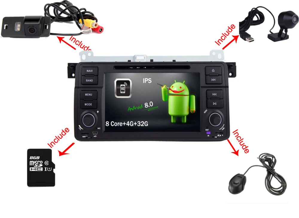 Sale 7" digital Touch Screen car pc android 9.0 for BMW E46 M3 Wifi 4G 1024*600 Bluetooth Radio USB SD Steering wheel DVR Camera 0
