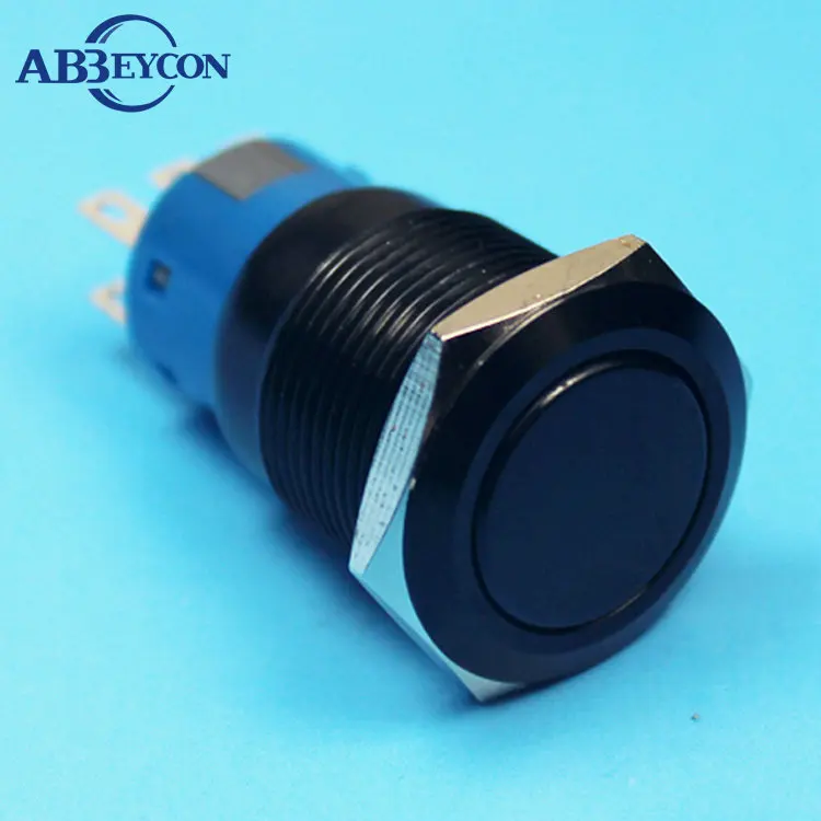

19132 19mm latching non-illuminated flat head 2NO2NC metal button black switch