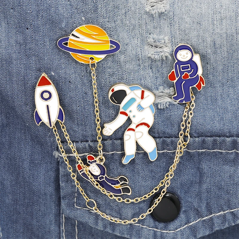 

Escape from the earth ! UFO Space Craft Astronaut Rocket Planet Spaceman Universe Stars Hard Enamel Brooches Pin For Xmas Gift