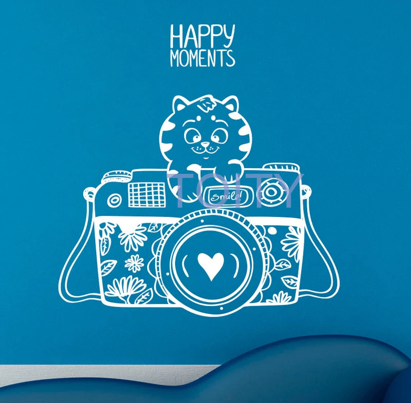 buy Happy Moments Camera Wall Vinyl Sticker Smile Decal Nursery Home Interior Kids Children #039;s Room Decor Removable Mural H59cmxW57cm