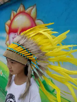 

Yellow Feather headdress handmade feather costumes headpiece headband for Halloween costumes decor supply