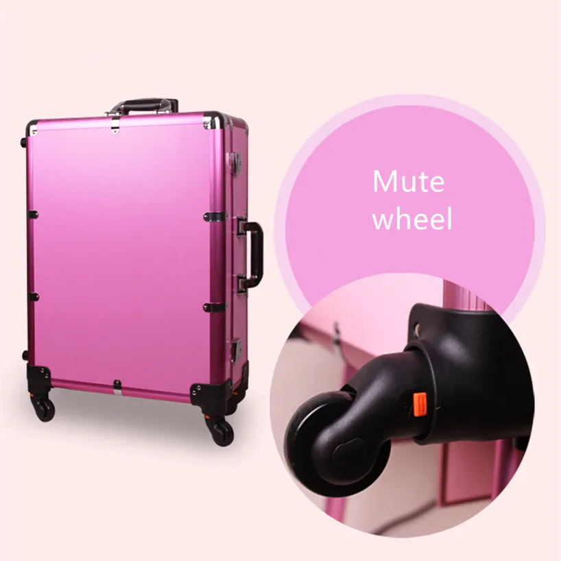  Aluminum frame Professional Rolling Studio Makeup Artist Cosmetic Case Beauty Trolley suitcase LED  - 32808835025