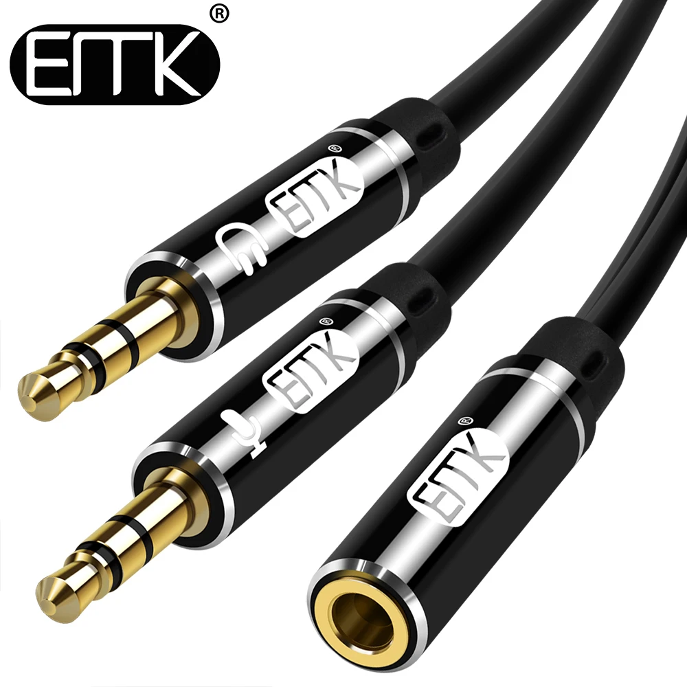 EMK microphone Audio cable 3.5mm Female to 2 Male Headphone splitter
