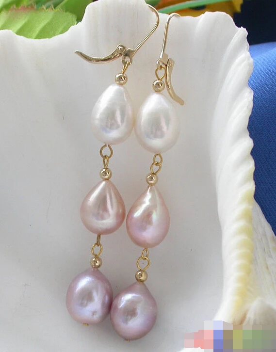 

Free shipping 00311 3LINE 14MM DRIP FRESHWATER PEARL DANGLE EARRING 14-20