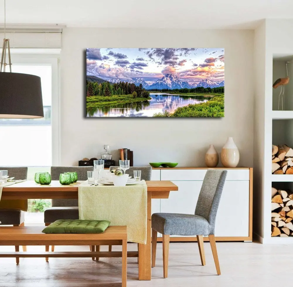 Картина на холсте с изображением природы Oxbow Bend Grand Teton национальный парк горы