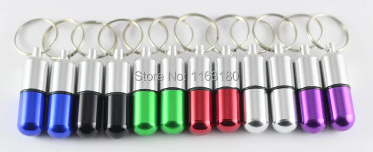 

30 pcs/lot mini alumnium pill box container holder of keychain promotion gift case keyring free shipping