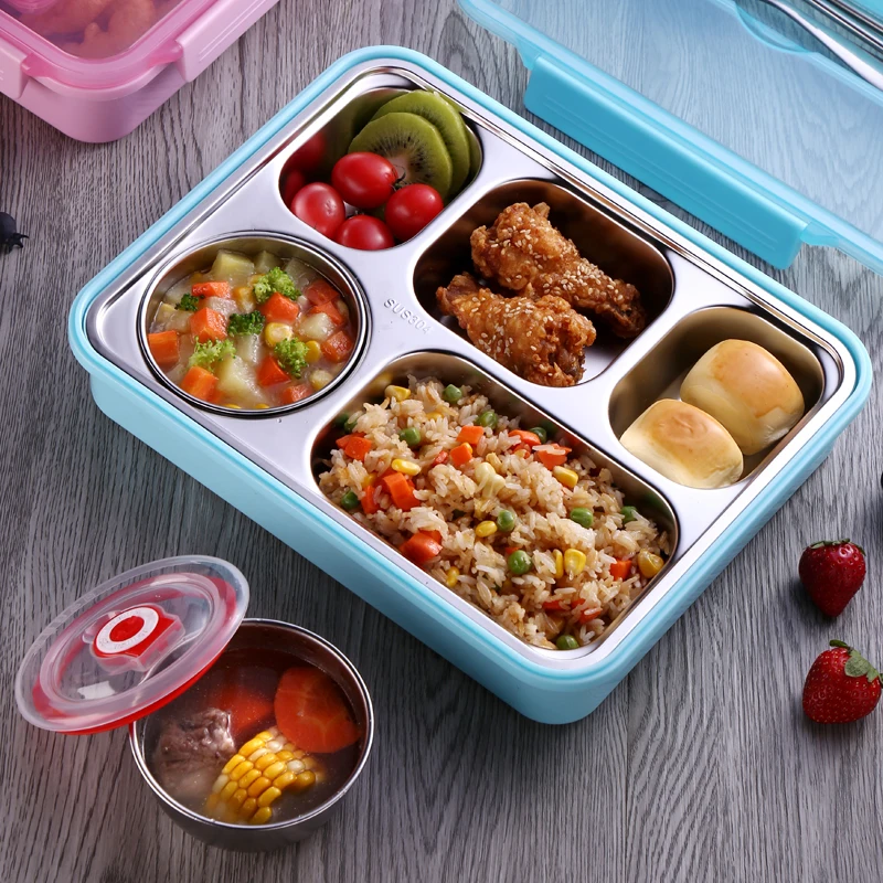 С закрытыми точками, Большой Вместительный bento ящик прямоугольных тарелок 304 изолированный Ланчбокс из нержавеющей стали