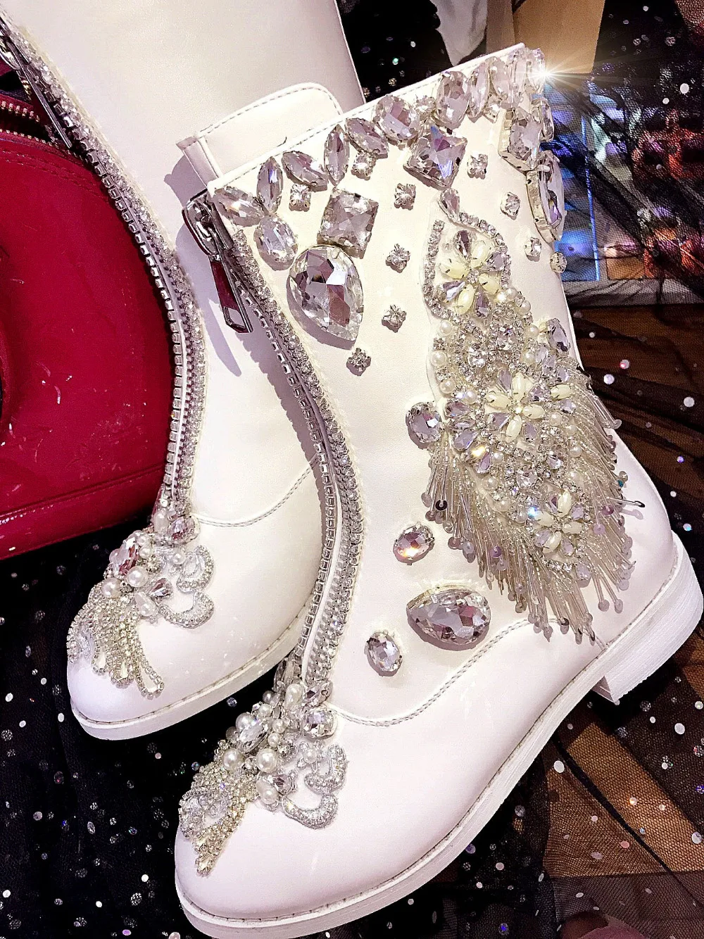 sequin flat boots