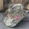 Sombrero de paja ahuecado para mujer, Sombrero de Cowboy del Oeste, elegante, con borlas, Sombrero de Hombre, tocado para el sol, capó, capucha ► Foto 1/6