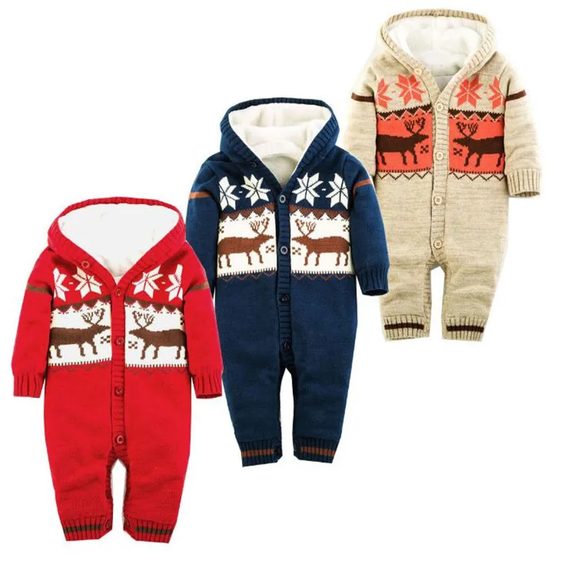 

Baby Girl Romper Knitted Hooded Winter Clothes Tiny Cotton Toddler Romper Full Sleeve Newborn Baby Winter Jumpsuit