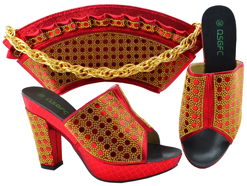 

African Fashion Shoes Matching Bags set,with full sequins for party italian design Shoes and Bags Nigeria women's shoes MM1069