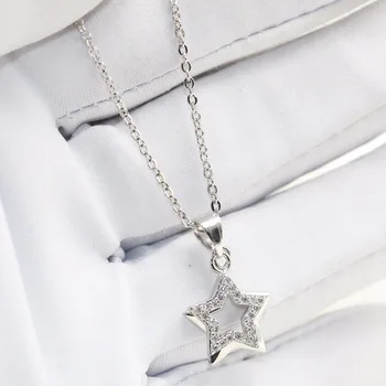 

Star Necklace For Women Cute Luxury Jewelry 925 Sterling Silver Pave Promise 5A Cubic Zirconia CZ Party Girls' Pendant Gift